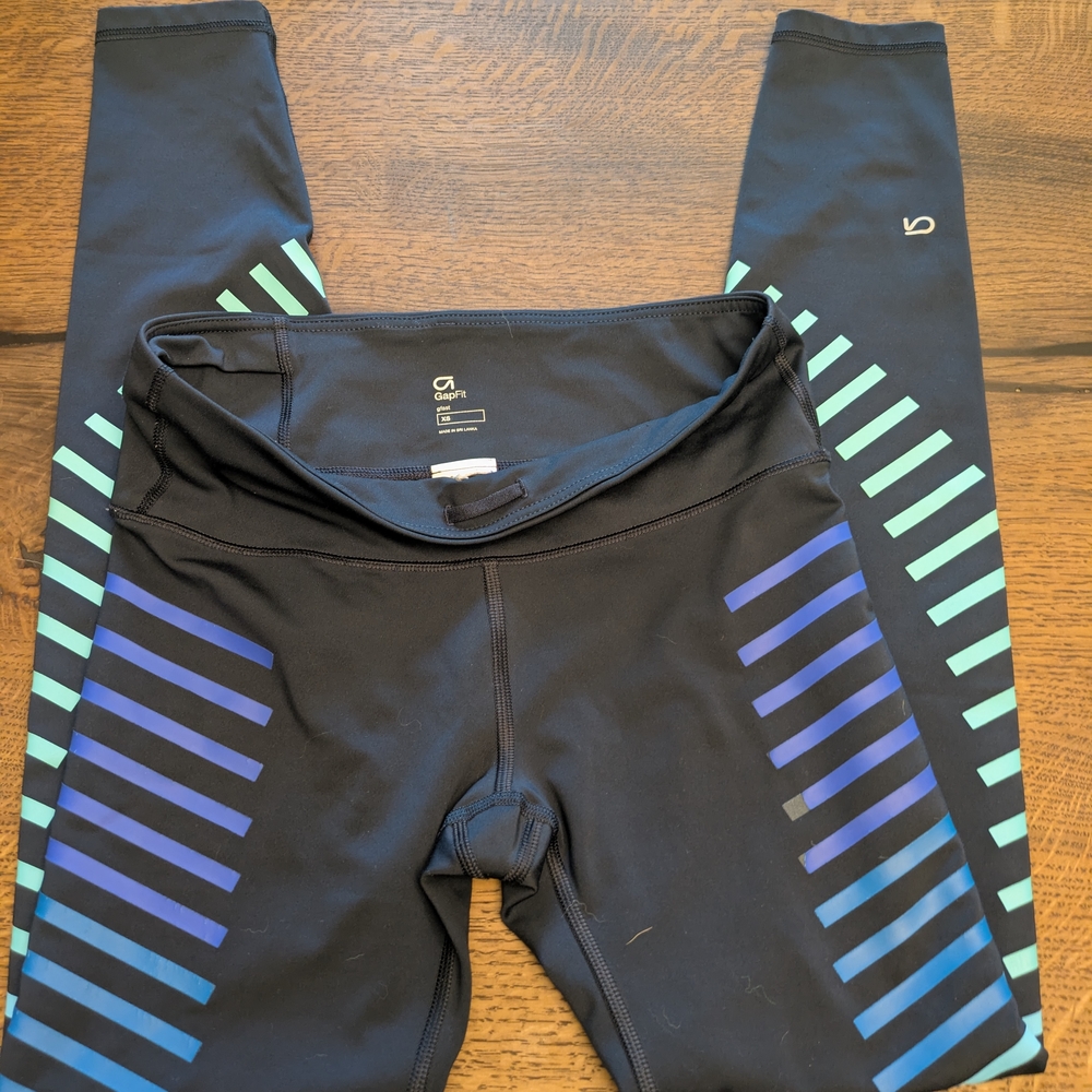 GAP Black Leggings with Blue and Green Stripes